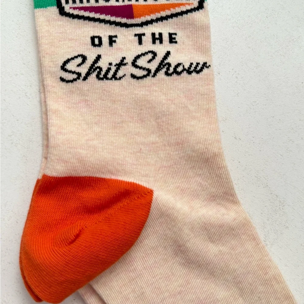 Blue‎ Q Cream and Orange Ringmaster Sh*tshow Crew Socks